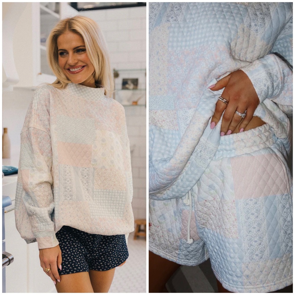 NWOT Sunkissed Coconut Club Coco Patchwork Quilted Pullover Shorts Set Medium